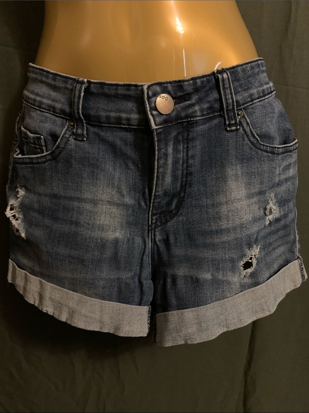 BDG Navy Wash Distressed Cuffed Denim Shorts